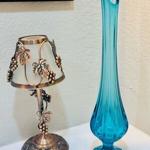 Elegant Tall Peacock Blue Green LE Smith Swung Glass Vase Over 18”